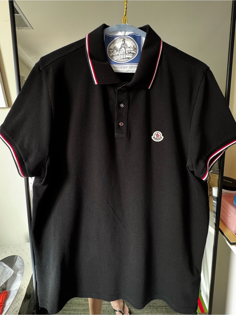 Authentic Moncler Black Short-Sleeve Polo with Contrast Trim